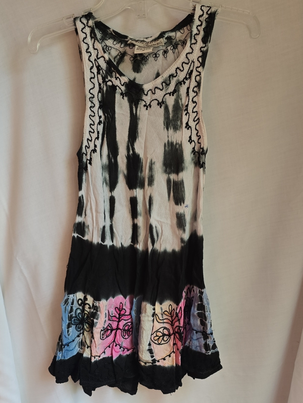 Advance Apparels Black, White & Pink Tie-Dye Embroidered Tank Dress